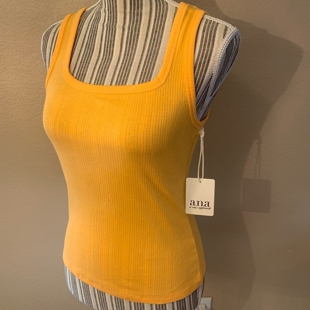 NWT a.n.a. Tank Top PS Petite Small Mango Orange Ribbed Straight Neck Cotton - Picture 5 of 12